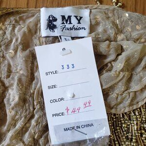 Vintage Retro My Fashion Beaded Gold Shawl NWT